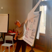 Trainerin beim Workshop mit Flipchart